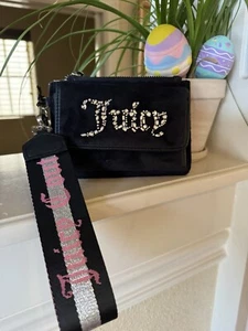 Juicy Couture Exclusive ALL THAT GLITTERS Wristlet Large Strap Liquorice Silver - Picture 1 of 14
