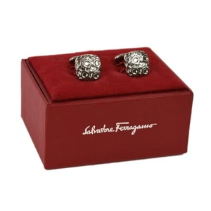 SALVATORE FERRAGAMO Palladium SCATTERED GANCINI Square Cufflinks Italy NWT - Picture 1 of 3
