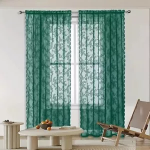 Gauze Lace Sheer Curtain Embroidered Tulle Curtain Window Drapes Living Room - Picture 1 of 16