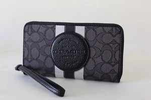 Coach Womens C9073 Dempsey Black Smoke Signature Jacquard Large Phone Wallet NWT - Picture 1 of 6