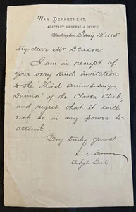 1885 DEPARTAMENTO DE GUERRA Ayudante General R.C. Letra con membrete original de tambor de colección - Imagen 1 de 12