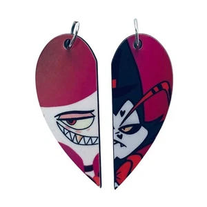 Husk & Angel Dust Matched Hearts Pendant Set | Hazbin Hotel Couples or BFF Gift - Picture 1 of 6