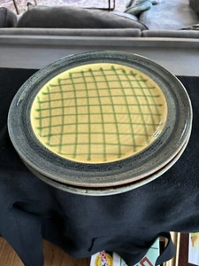 Williams Sonoma Burgundy Dinner Plates With Yellow And Green Line - Picture 1 of 8