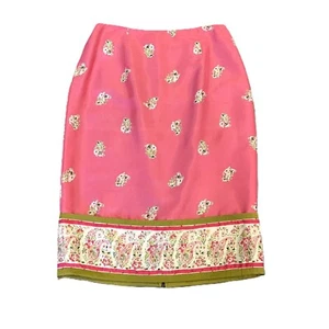 Silk Club Collection taglia 10 100% seta rosa vintage gonna a matita boho vita alta con perline - Foto 1 di 8