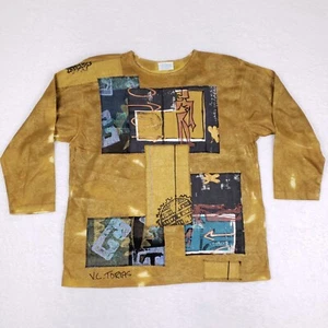 VC Torias Abstract Art Top One Size Yellow Graphic Patchwork Boho Artsy VTG Top - Picture 1 of 9