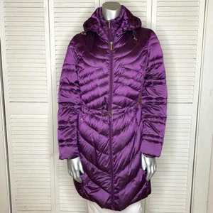 Ellen Tracy Metallic Purple Mid-Length Quilted Down Puffer Coat w/ Hood Sz S - Picture 1 of 12