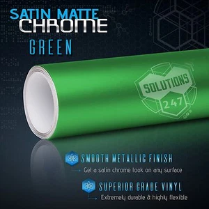 Green Satin Matte Chrome Metallic Vinyl Film Wrap Sticker Air Free 12" x 60" In - Picture 1 of 8