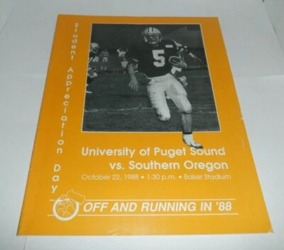 1988 PUGET SOUND vs SOUTHERN OREGON COLLEGE FOOTBALL PROGRAM LOGGERS RAIDERS UPS - Image 1 of 4