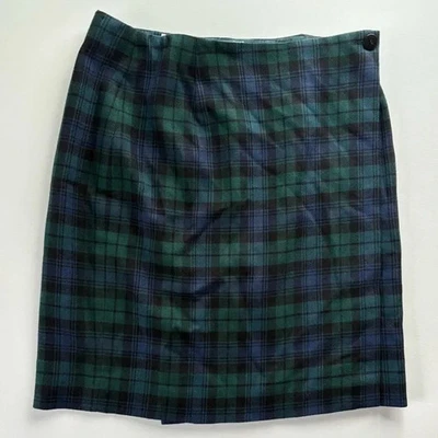 Falda para mujer Ann Taylor 100 % lana pura a cuadros verde y azul talla 10 Foto 1 de 4
