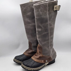 Sorel Slimpack all II Equestrian Leather Riding Rain Snow Boots Gray Size 6.5 - Picture 1 of 16
