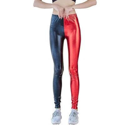 Mujer Elástico Brillante Metálico Leggings Brillantes Neón Suave Brillante Lápiz Pantalones Foto 1 de 4