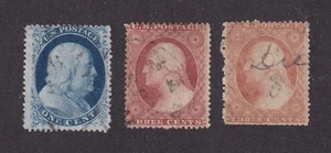 MATT'S STAMPS SCOTT #24, #25, #26 FRANKLIN, WASHINGTON 1857-61 ISS. USED CV$240 - Picture 1 of 3