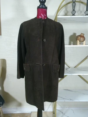 Abrigo de Colección Años 60 Mujer Ultra Gamuza Marrón Oscuro 3 Botones Manga Larga Largo Medio Foto 1 de 4