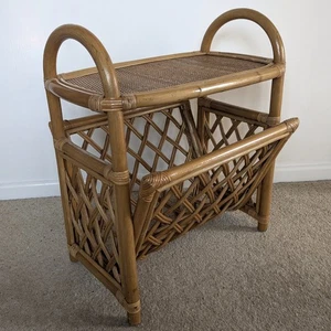 Vintage Cane Bamboo Retro Side Table Magazine Rack Rattan Wicker Boho Chic - Picture 1 of 18