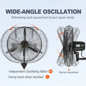 Wall-Mount Waterproof Misting Fan, 62 cm, 3-Speed Oscillating Metal Design - Picture 1 of 6