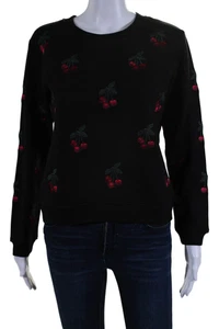The Kooples Womens Black Cotton Cherry Embroidered Crew Neck Sweatshirt Size 1 - Picture 1 of 6