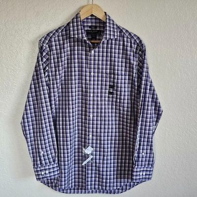 BNWT Pronto Uomo Purple White Check Dress Shirt 16x32/33 ModerFit WRINKLE FREE - Image 1 of 4