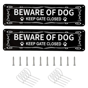 2 Pack Beware of Dog Sign Metal Aluminum Dog Warning Signs Reflective UV Printin - Picture 1 of 7