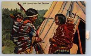 Postcard - Indigenous Women and Papoose Children by a Teepee - Picture 1 of 2