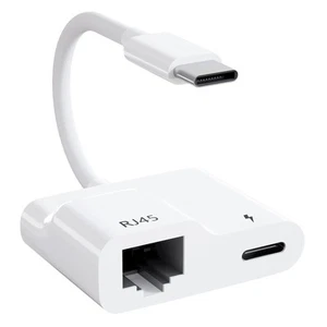 USB C to Ethernet Adapter, 2 in 1 USB C to RJ45 Adapter with 60W Type C PD Ch... - Picture 1 of 8