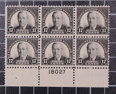 Scott 623 17 Cents Wilson Plate Block Of 6 MNH Bottom #18027 SCV $325.00 - Image 1 of 2