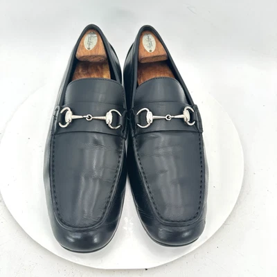 Gucci Men Size UK 10G US 10.5 Black Leather Silver Horsebit Slip On Loafer Shoes - Image 1 of 4