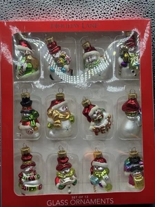 Macy's Holiday Lane Box Set of 12 Glass Snowman 2" Christmas Ornaments - Picture 1 of 6