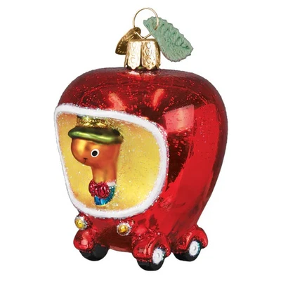 Old World Christmas LOWLY WORM'S APPLECAR (44277) Glass Ornament w/OWC Box - Image 1 of 3