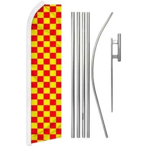 Red & Yellow Checkered Swooper Flutter Feather Advertising Auto Flag & Pole Kit - Picture 1 of 9