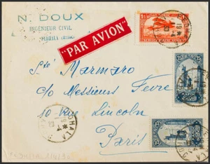 Marruecos Francés. SOBRE Yvert 106, Aéreo 7. 1930. 25 cts azul, dos sellos y 1 - Imagen 1 de 1