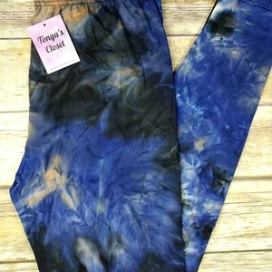 PLUS Blue Tan Black Tie Dye Leggings Buttery Soft 10-18 TC - Picture 1 of 6