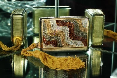 Judith Leiber SWAROVSKI CRYSTAL GOLD CLASSIC ART DECO DESIGN Clutch BOOK BOX - Image 1 of 4