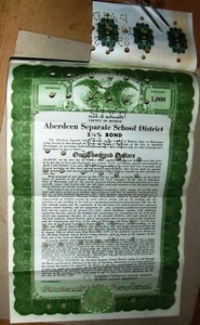 City of Aberdeen 2.25% Separate School District $1000 bond Mississippi, 1950 - Picture 1 of 1