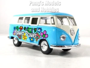 VW T1 (Type 2) "Flower Power" Bus 1/32 Scale Diecast & Plastic Model - BLUE - Picture 1 of 13