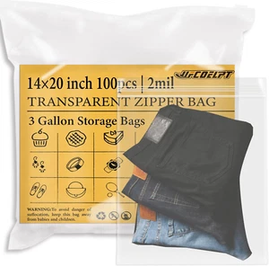 100 Count Large Zip Plastic Bags for Storage Bulk 14"×20", 3 Gallon | 2 mil Thic - Picture 1 of 7