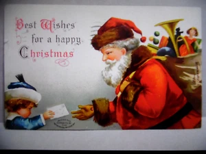 PC - 307-7 WEIHNACHTSPOSTKARTE MIT KIND GIBT BRIEF AN WEIHNACHTSMANN - ELLEN CLAPSADDLE - Bild 1 von 1