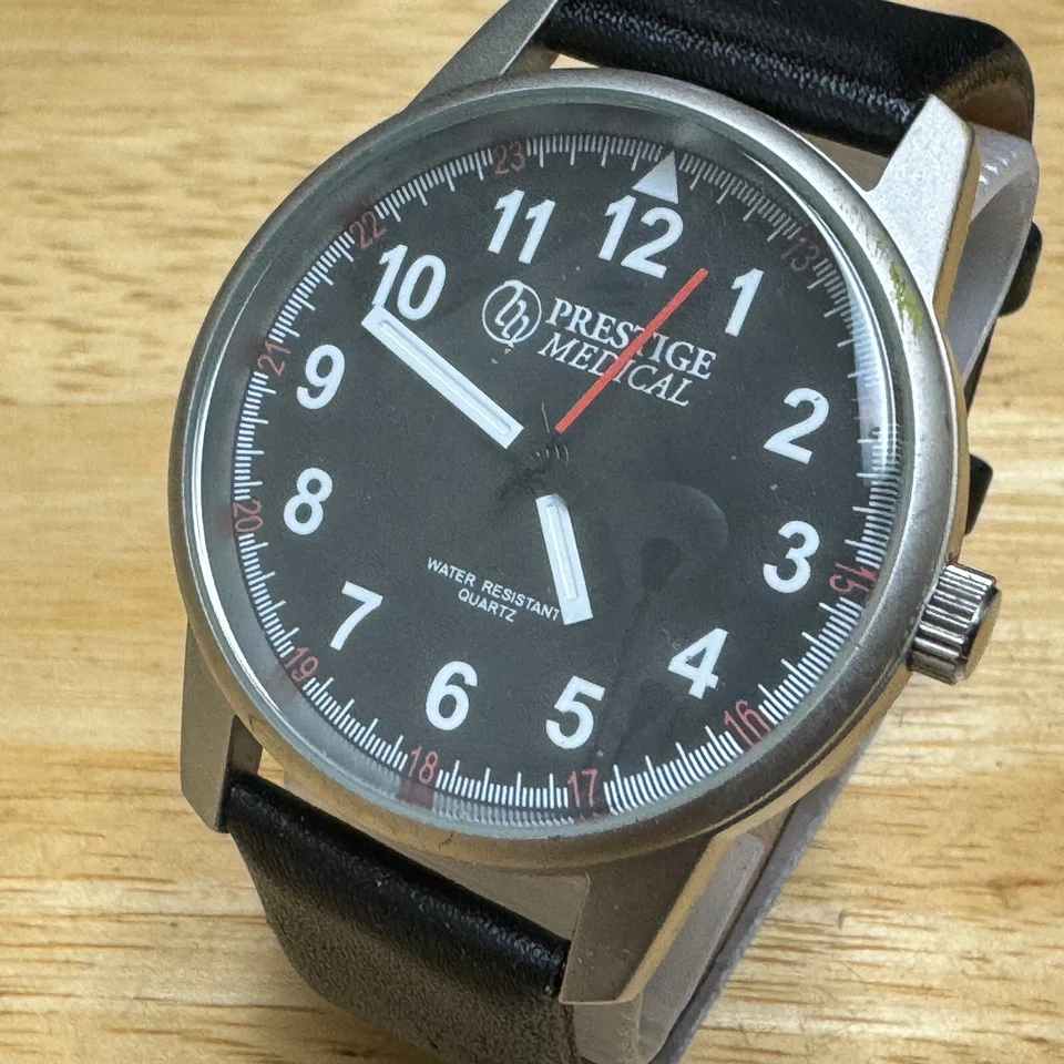 Pestige медицинские кварцевые часы мужчин серебро черный кожаный ремешок Японии Movt новый аккумулятор - Изображение 1 из 4