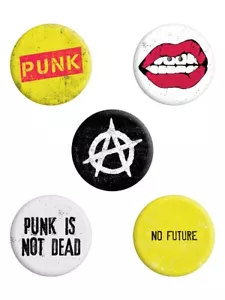 PUNK IS NOT DEAD 5 Abzeichenpack: Anarchie ein Symbol keine Zukunft rote Lippen Rock Alt Geschenk - Bild 1 von 1