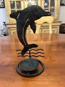 DOLPHIN CANDLE HOLDER ~ 8.75”~ METAL ~ VGC ~ - Picture 1 of 3