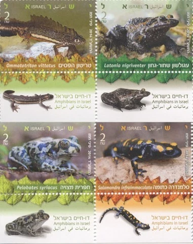 ISRAEL 2014 - Amphibians in Israel Tab Strip Scott# 2024a-d - MNH Cover