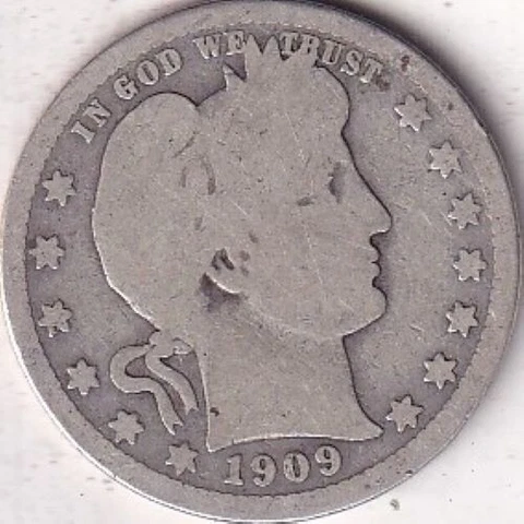 1909 SILVER Barber Quarter - G - #254 - BEAUTIFUL COLOR - BEAUTIFUL COIN Cover