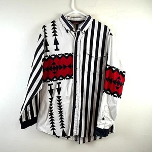 Mo Betta camicia cowboy vintage uomo grande 16 1/2 - 34 nero bianco righe azteche - Foto 1 di 11