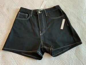 Neu mit Etikett Lisa Says Gah schwarze bestickte Denim-Shorts hoher Bund Größe 6 - Bild 1 von 6