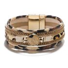 Chaîne bracelet fourrure cuir multicouche léopard pour charme femmes grain enveloppant bracelet