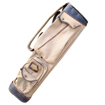 Bolsa de golfe vintage Stovepipe couro lona domingo transporte fundo de metal - Imagem 1 de 4