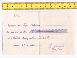 Ricevuta di acquisto Carta Topografica del porto  1949 Genova - Foto 1 di 1