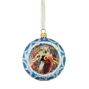 KLEINE byzantinische KRIPPE religiöser Weihnachtsschmuck byzantinisch 3 3/4" blau - Bild 1 von 2