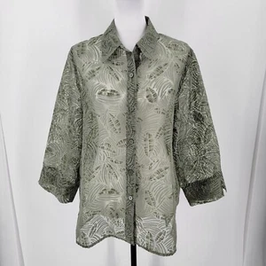 Alfred Dunner Bluse Damen 16 transparente Blätter geblümt 3/4 Arm grün - Bild 1 von 9