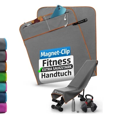 NirvanaShape ® Fitness Handtuch | aus Mikrofaser mit Magnet-Clip | mit Tasche
