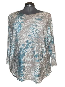 Chico's weicher Pullover grau blau beige Tiermotiv Damen Größe 3/XL - Bild 1 von 6